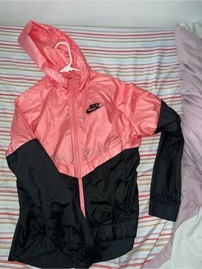 Nike Pink and Black Women's Hooded Rain Jacket